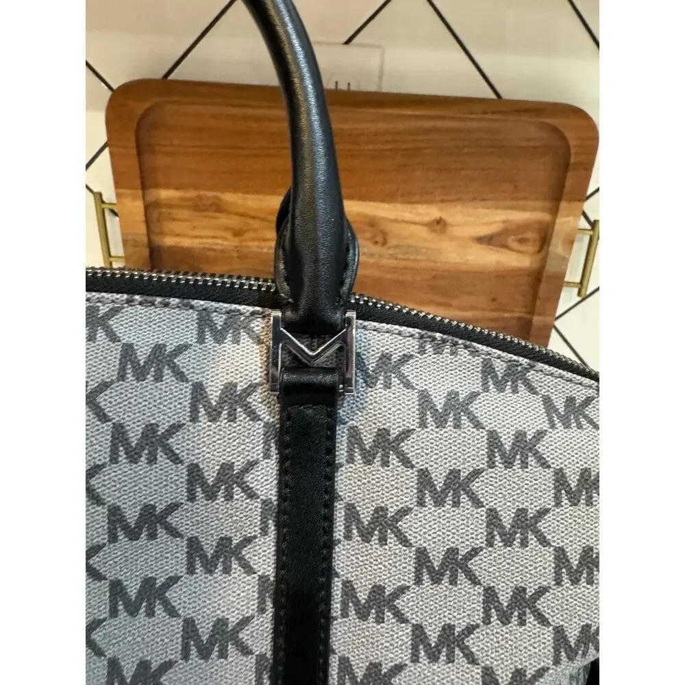 Michael Kors Monogram MK Logo Large Satchel Purse gray black w/bag charm 2018